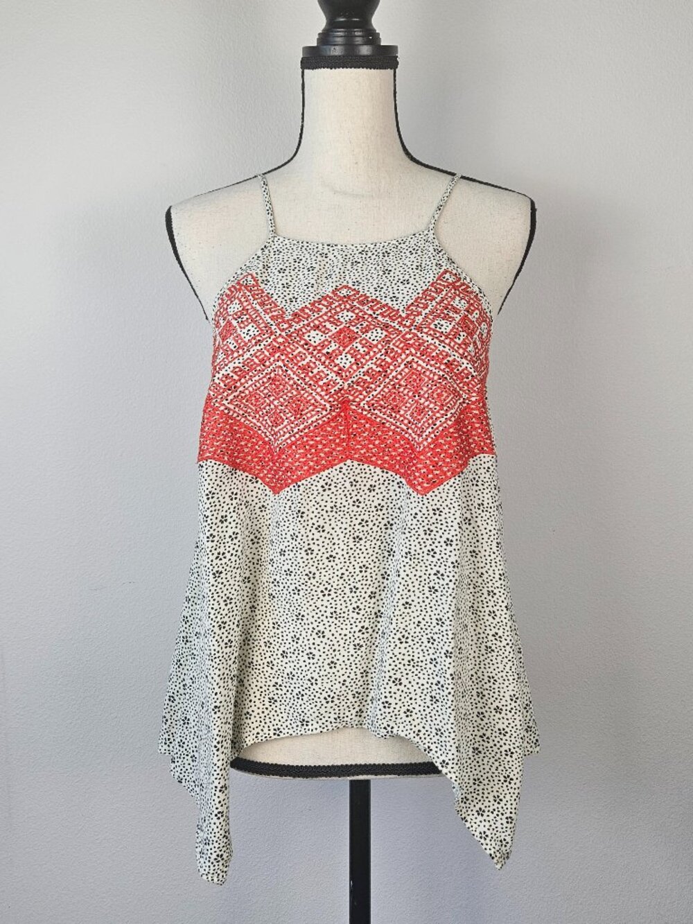 THML embroidered tank black,white and red sleeveless top women's size M
